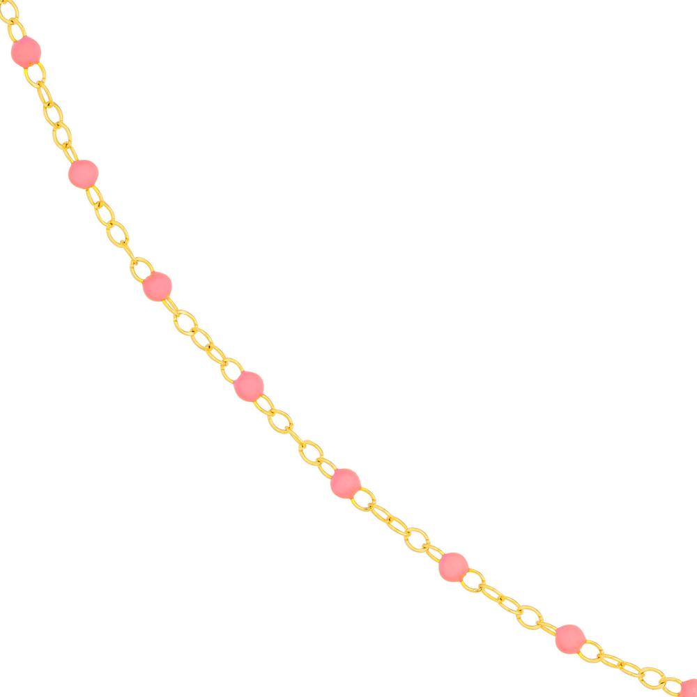 Olas d'Oro - 14K Yellow Gold Baby Pink Enamel Bead Piatto Chain 18" Necklace 1.59 Grams Average Weight