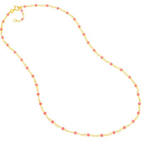 Olas d'Oro - 14K Yellow Gold Baby Pink Enamel Bead Piatto Chain 18" Necklace 1.59 Grams Average Weight