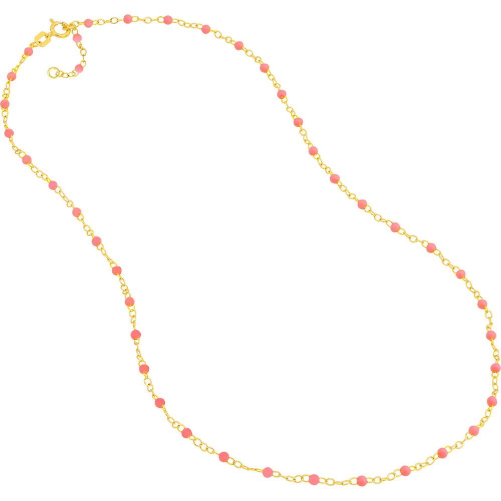 Olas d'Oro - 14K Yellow Gold Baby Pink Enamel Bead Piatto Chain 18" Necklace 1.59 Grams Average Weight