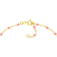 Olas d'Oro - 14K Yellow Gold Baby Pink Enamel Bead Piatto Chain 18" Necklace 1.59 Grams Average Weight