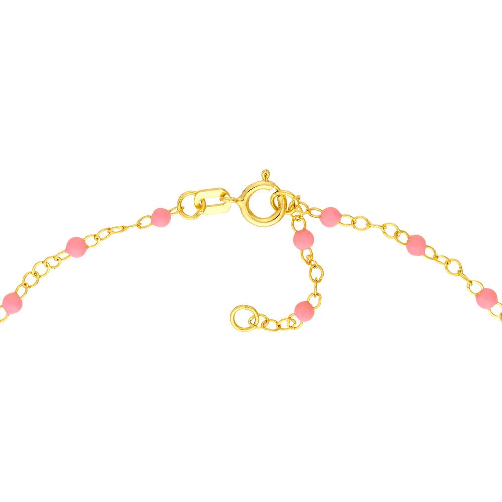 Olas d'Oro - 14K Yellow Gold Baby Pink Enamel Bead Piatto Chain 18" Necklace 1.59 Grams Average Weight