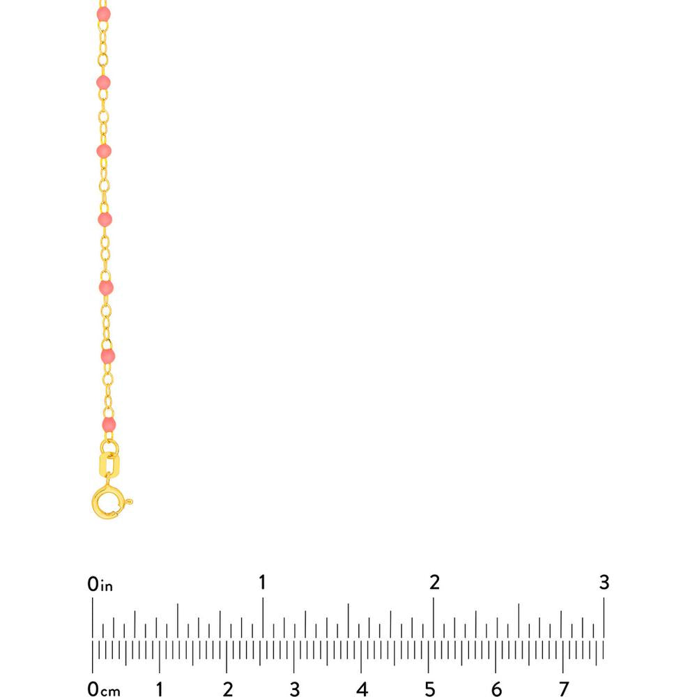 Olas d'Oro - 14K Yellow Gold Baby Pink Enamel Bead Piatto Chain 18" Necklace 1.59 Grams Average Weight