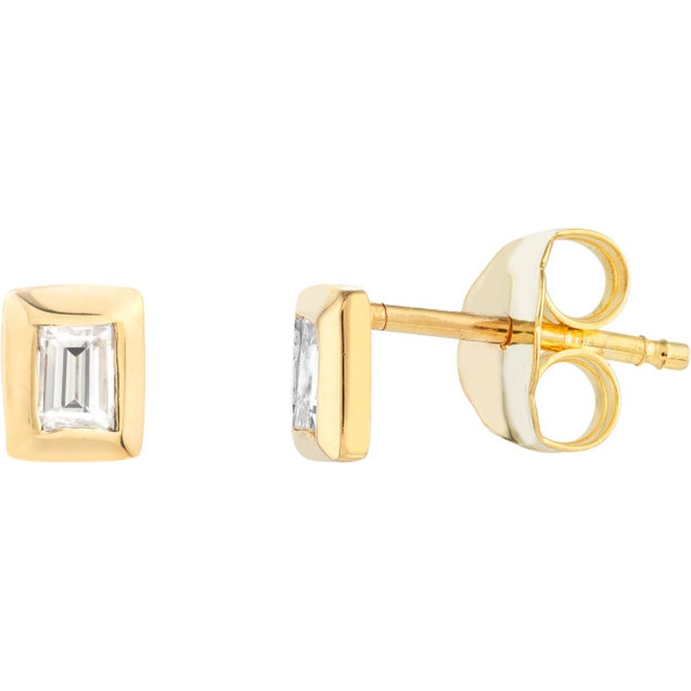 Olas d'Oro - 14K Yellow Gold Baguette Diamond Bezel Stud Earrings - 0.18 Carat Total Diamond Weight