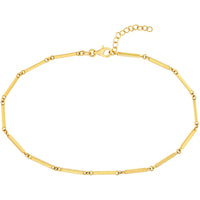 Olas d'Oro - 14K Yellow Gold Bar Station Adjustable Anklet with Pear Shape Lobster Clasp - 3.49 Grams