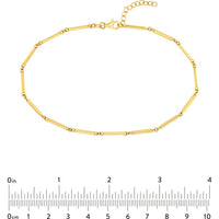 Olas d'Oro - 14K Yellow Gold Bar Station Adjustable Anklet with Pear Shape Lobster Clasp - 3.49 Grams