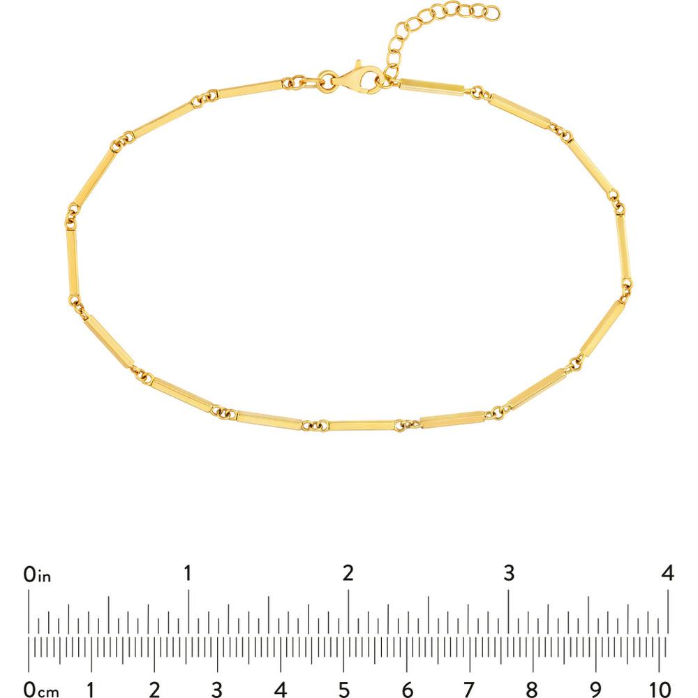 Olas d'Oro - 14K Yellow Gold Bar Station Adjustable Anklet with Pear Shape Lobster Clasp - 3.49 Grams