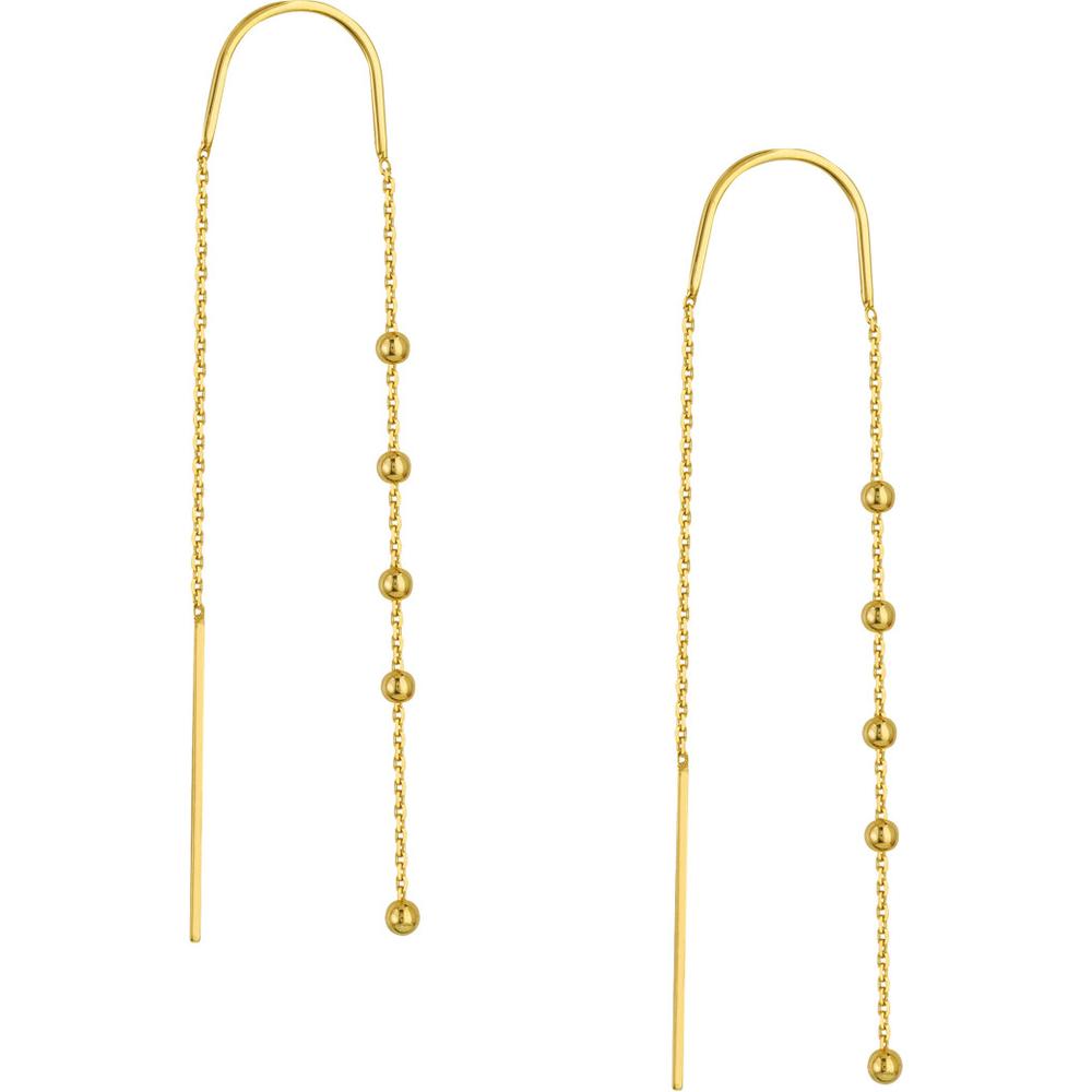 Olas d'Oro - 14K Yellow Gold Bead Accent Threader Earrings 1.12 Grams Total Weight