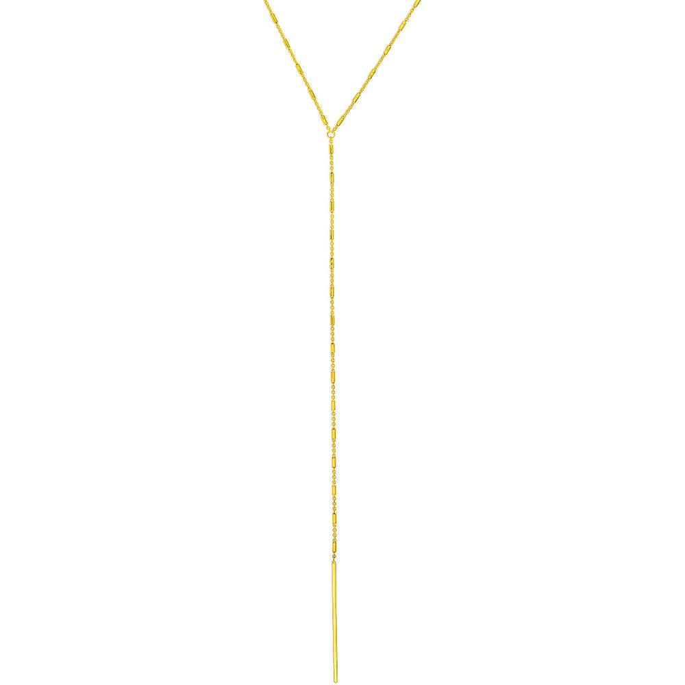 Olas d'Oro - 14K Yellow Gold Bead and Bar Adjustable Lariat Necklace - 3.04 Grams Weight