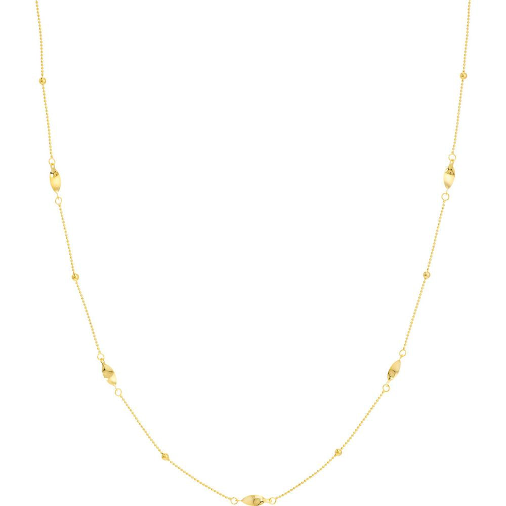 Olas d'Oro - 14K Yellow Gold Bead and Marquise Stations Necklace - Elegant Fine Jewelry