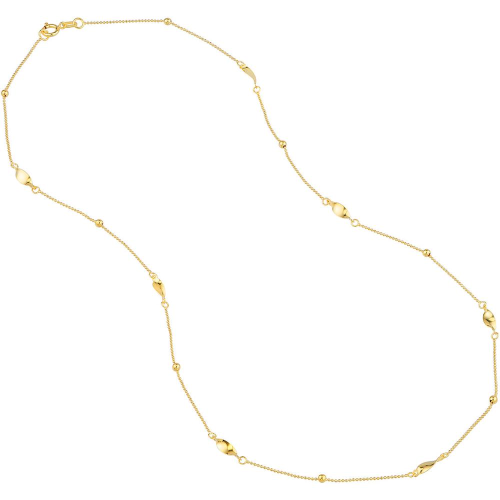 Olas d'Oro - 14K Yellow Gold Bead and Marquise Stations Necklace - Elegant Fine Jewelry