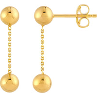 Olas d'Oro - 14K Yellow Gold Bead Cable Chain Dangle Earrings - 1.50 Grams Total Weight
