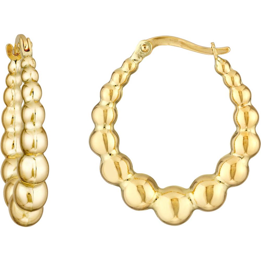 Olas d'Oro - 14K Yellow Gold Bead Hoop Earrings with Hinge Closure - 2.50 Grams Total Weight