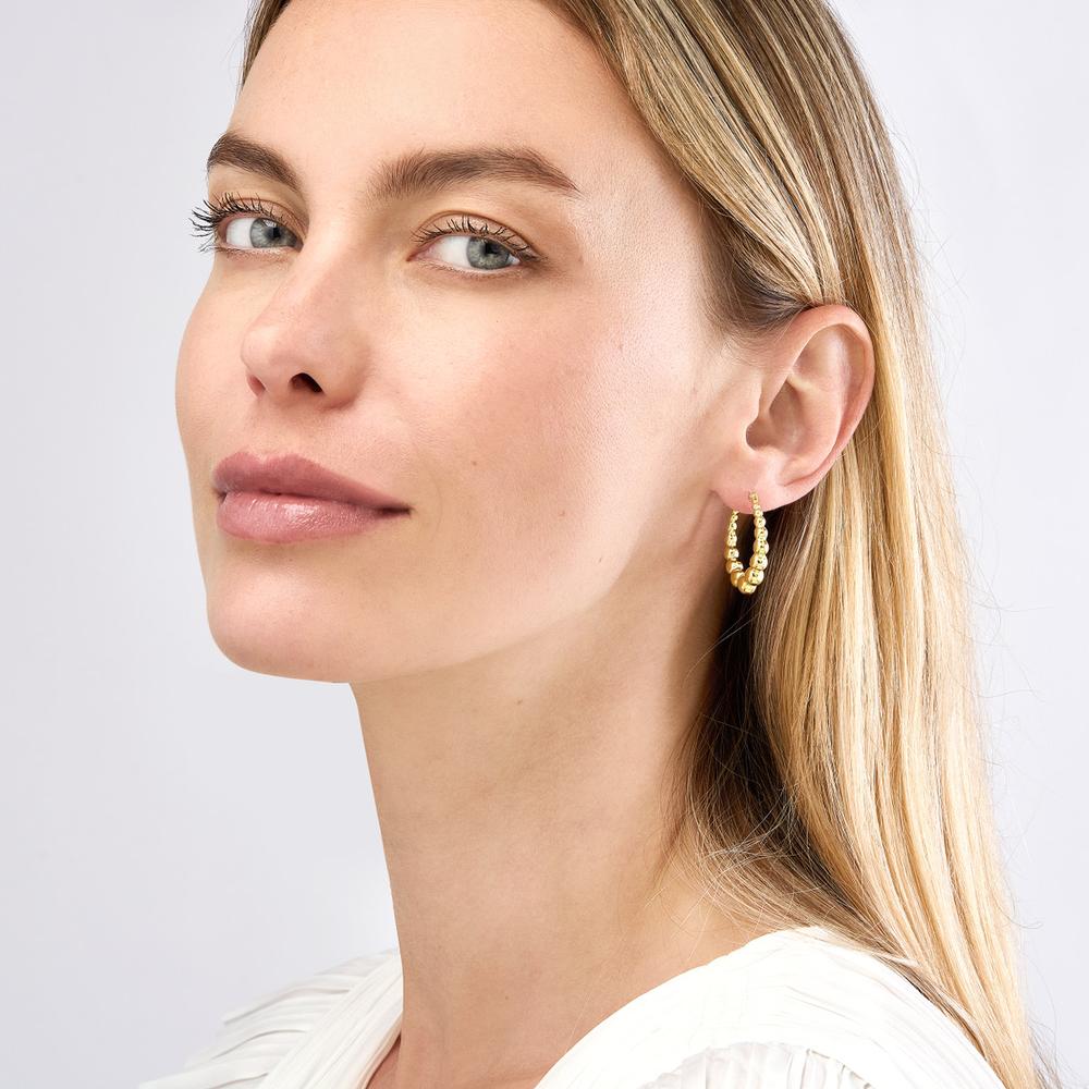 Olas d'Oro - 14K Yellow Gold Bead Hoop Earrings with Hinge Closure - 2.50 Grams Total Weight