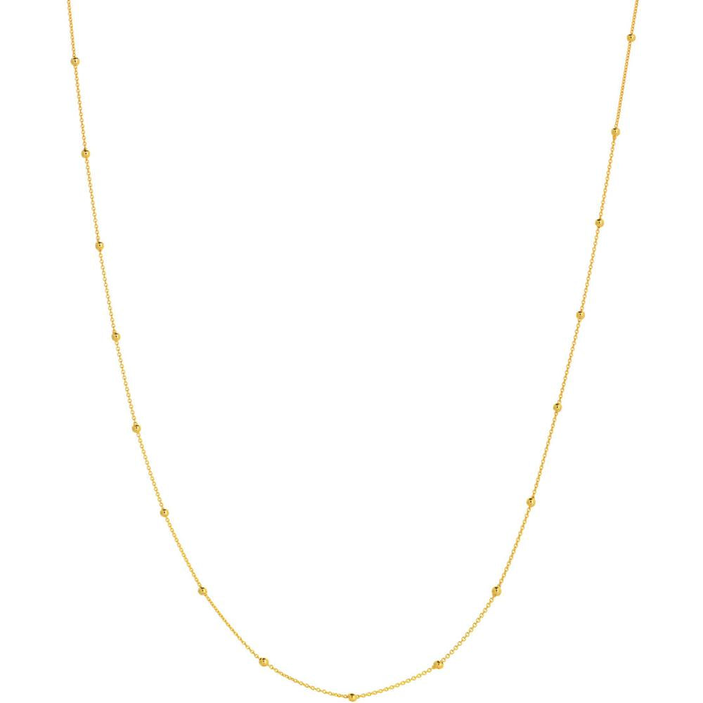 Olas d'Oro - 14K Yellow Gold Bead Station Adjustable Necklace - 2mm Bead Stations, Lobster Clasp