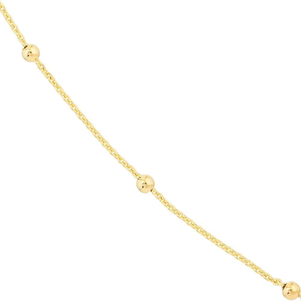 Olas d'Oro - 14K Yellow Gold Bead Station Adjustable Necklace - 2mm Bead Stations, Lobster Clasp