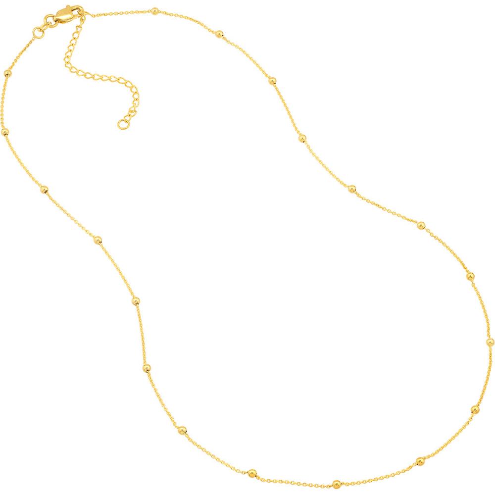 Olas d'Oro - 14K Yellow Gold Bead Station Adjustable Necklace - 2mm Bead Stations, Lobster Clasp