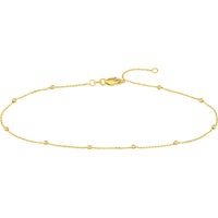 Olas d'Oro - 14K Yellow Gold Bead Station Anklet with Lobster Clasp Adjustable 9-10 Inch Length