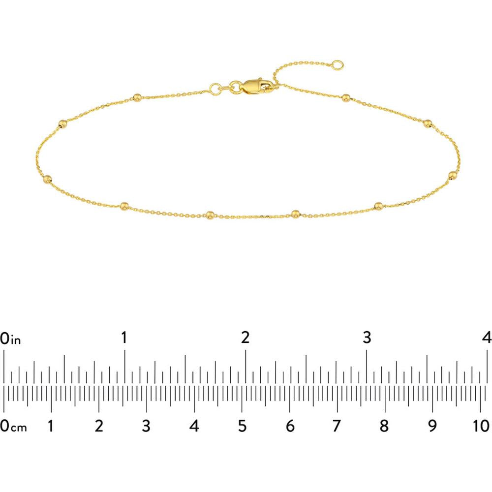 Olas d'Oro - 14K Yellow Gold Bead Station Anklet with Lobster Clasp Adjustable 9-10 Inch Length
