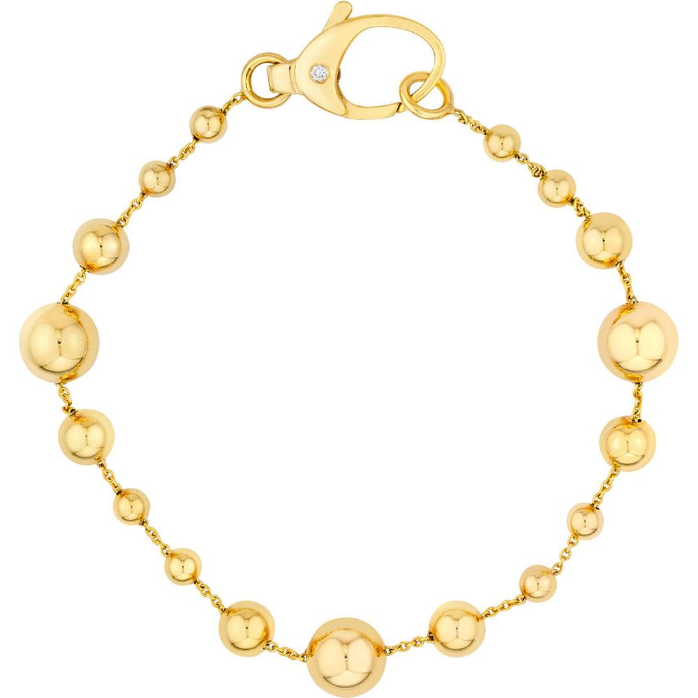 Olas d'Oro - 14K Yellow Gold Bead Station Bracelet with Diamond Lobster Clasp - 0.02 Carat Total Diamond Weight