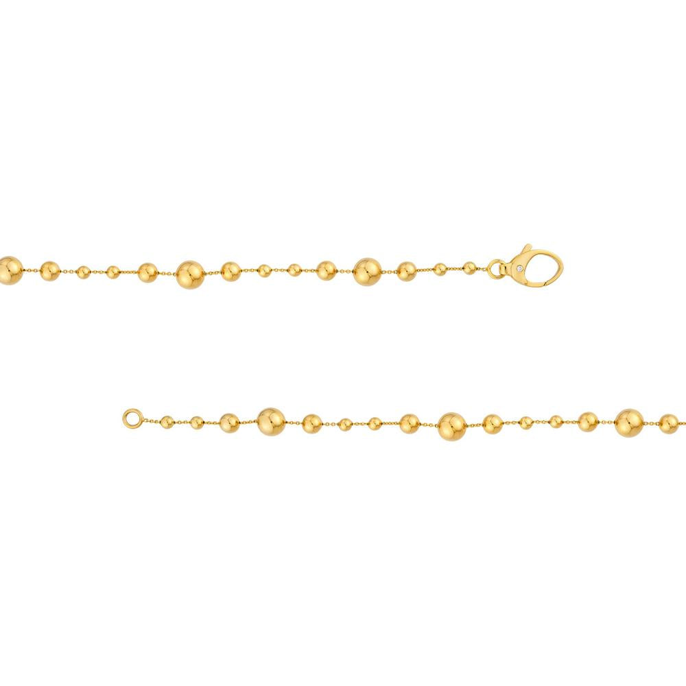 Olas d'Oro - 14K Yellow Gold Bead Station Bracelet with Diamond Lobster Clasp - 0.02 Carat Total Diamond Weight