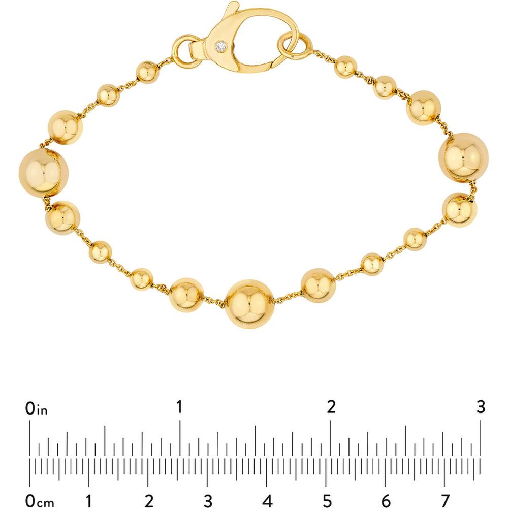 Olas d'Oro - 14K Yellow Gold Bead Station Bracelet with Diamond Lobster Clasp - 0.02 Carat Total Diamond Weight