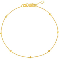 Olas d'Oro - 14K Yellow Gold Bead Station Diamond-Cut Cable Chain Bracelet