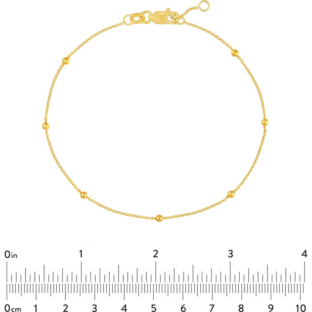 Olas d'Oro - 14K Yellow Gold Bead Station Diamond-Cut Cable Chain Bracelet