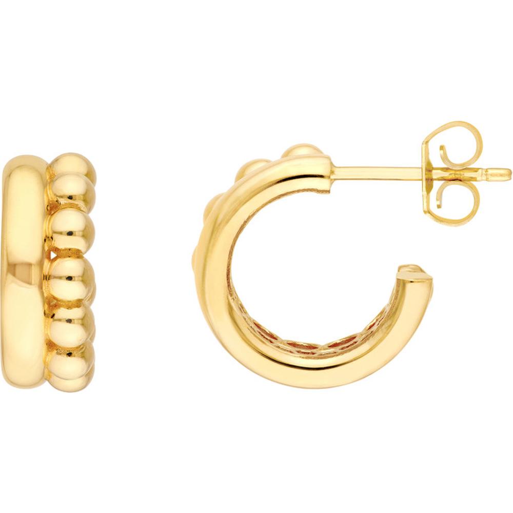 Olas d'Oro - 14K Yellow Gold Beaded and Polished Open Hoop Earrings - 3.77g