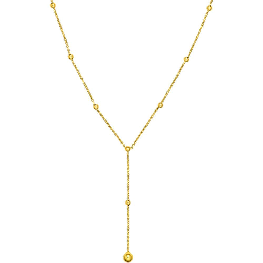 Olas d'Oro - 14K Yellow Gold Beaded Chain Lariat Necklace with 2-Inch Extension and Lobster Lock Closure