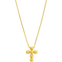 Olas d'Oro - 14K Yellow Gold Beaded Mini Cross Adjustable Necklace - 2.59 Grams Total Weight