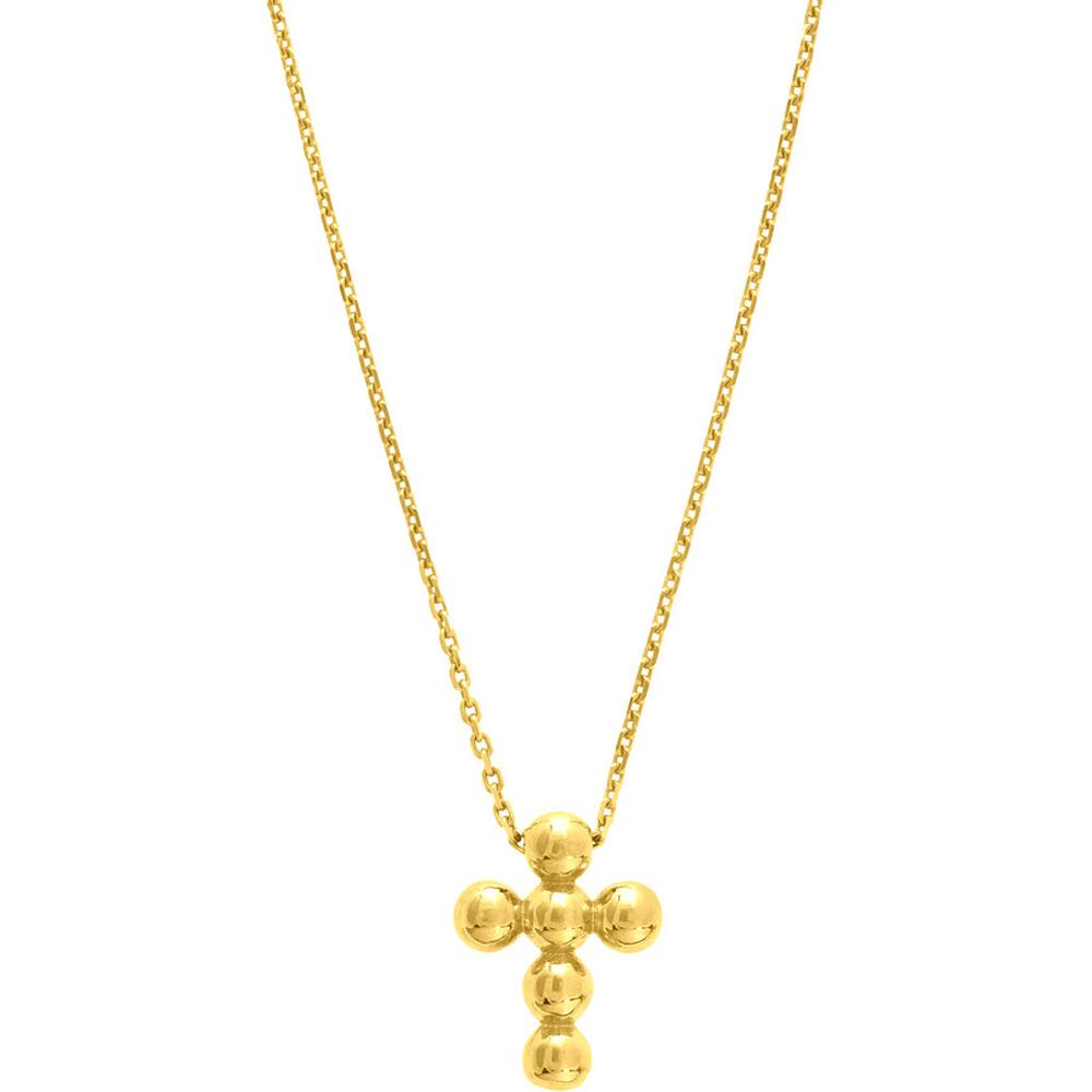 Olas d'Oro - 14K Yellow Gold Beaded Mini Cross Adjustable Necklace - 2.59 Grams Total Weight