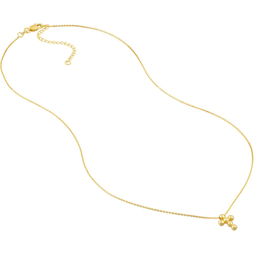 Olas d'Oro - 14K Yellow Gold Beaded Mini Cross Adjustable Necklace - 2.59 Grams Total Weight