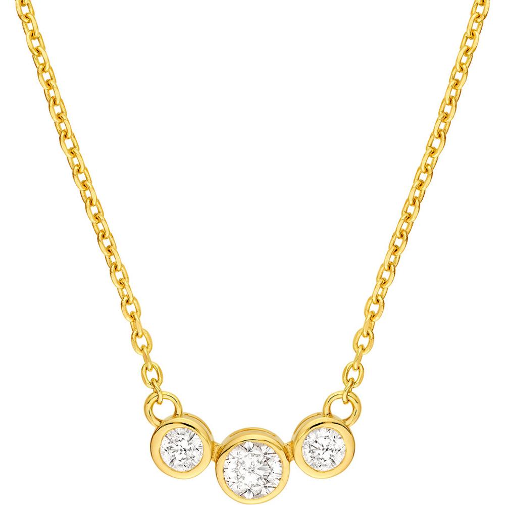 Olas d'Oro - 14K Yellow Gold Bezel Set 3 Stone Graduated Necklace with Diamonds - 0.39 Carat Total Diamond Weight