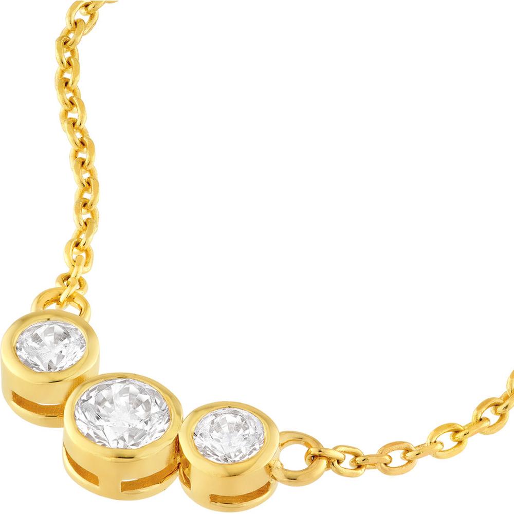 Olas d'Oro - 14K Yellow Gold Bezel Set 3 Stone Graduated Necklace with Diamonds - 0.39 Carat Total Diamond Weight