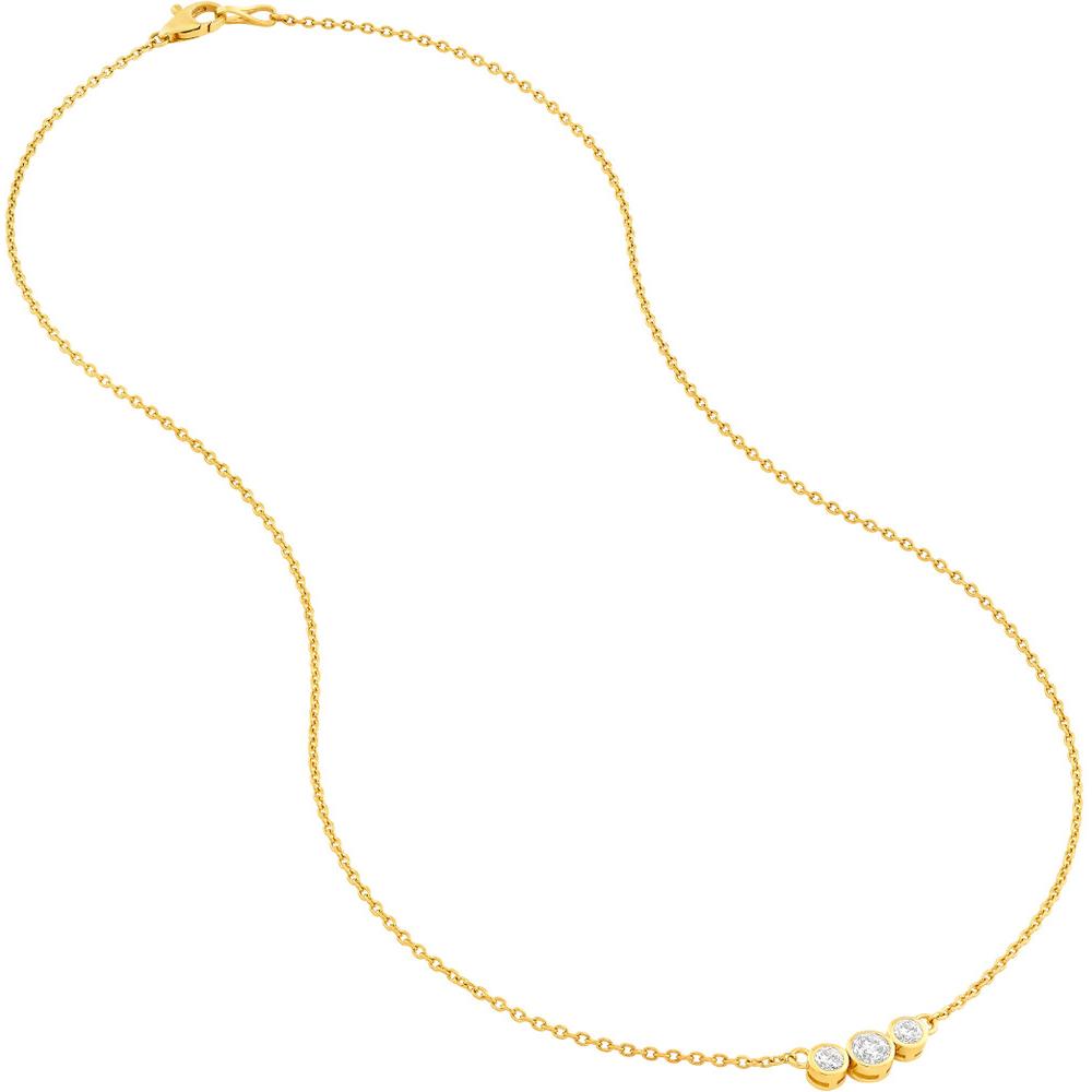 Olas d'Oro - 14K Yellow Gold Bezel Set 3 Stone Graduated Necklace with Diamonds - 0.39 Carat Total Diamond Weight