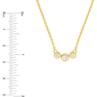 Olas d'Oro - 14K Yellow Gold Bezel Set 3 Stone Graduated Necklace with Diamonds - 0.39 Carat Total Diamond Weight