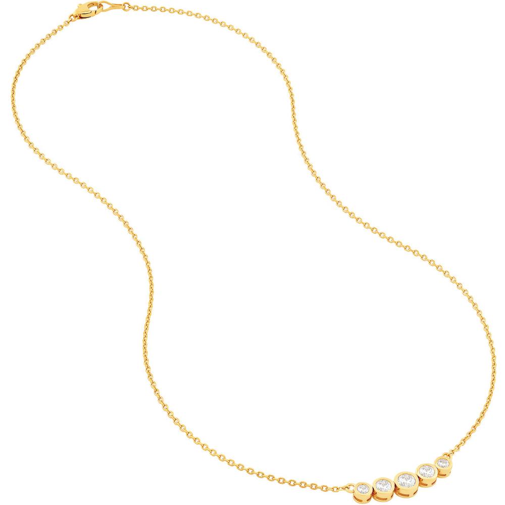 Olas d'Oro - 14K Yellow Gold Bezel Set 5-Stone Graduated Diamond Necklace - 0.73 Carat Total Diamond Weight