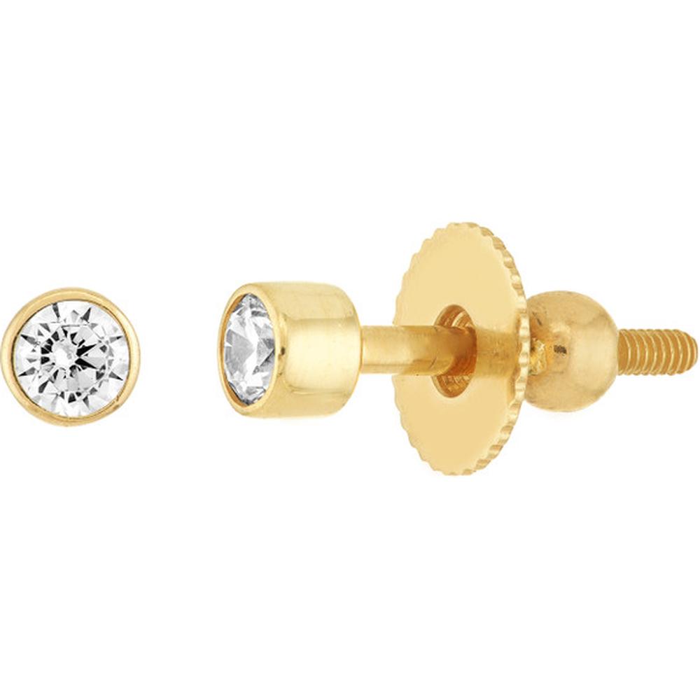 Olas d'Oro - 14K Yellow Gold Bezel Set CZ Stud Earrings for Children with Screw Back Closure