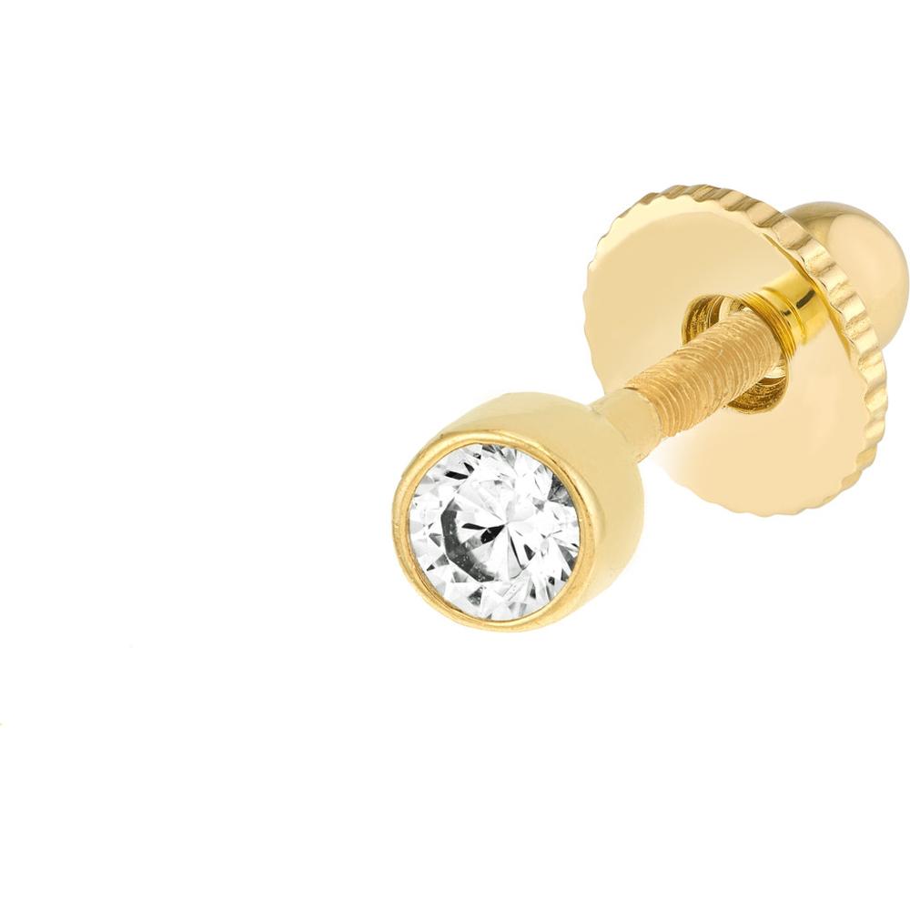 Olas d'Oro - 14K Yellow Gold Bezel Set CZ Stud Earrings for Children with Screw Back Closure
