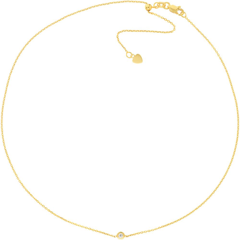 Olas d'Oro - 14K Yellow Gold Bezel Set Diamond Adjustable Choker Necklace - 0.03 Carat Diamond