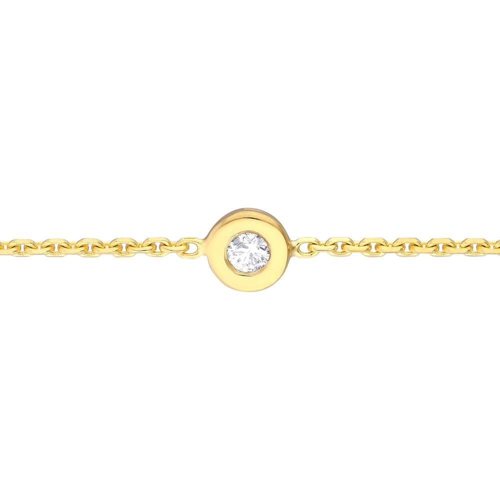 Olas d'Oro - 14K Yellow Gold Bezel Set Diamond Adjustable Choker Necklace - 0.03 Carat Diamond