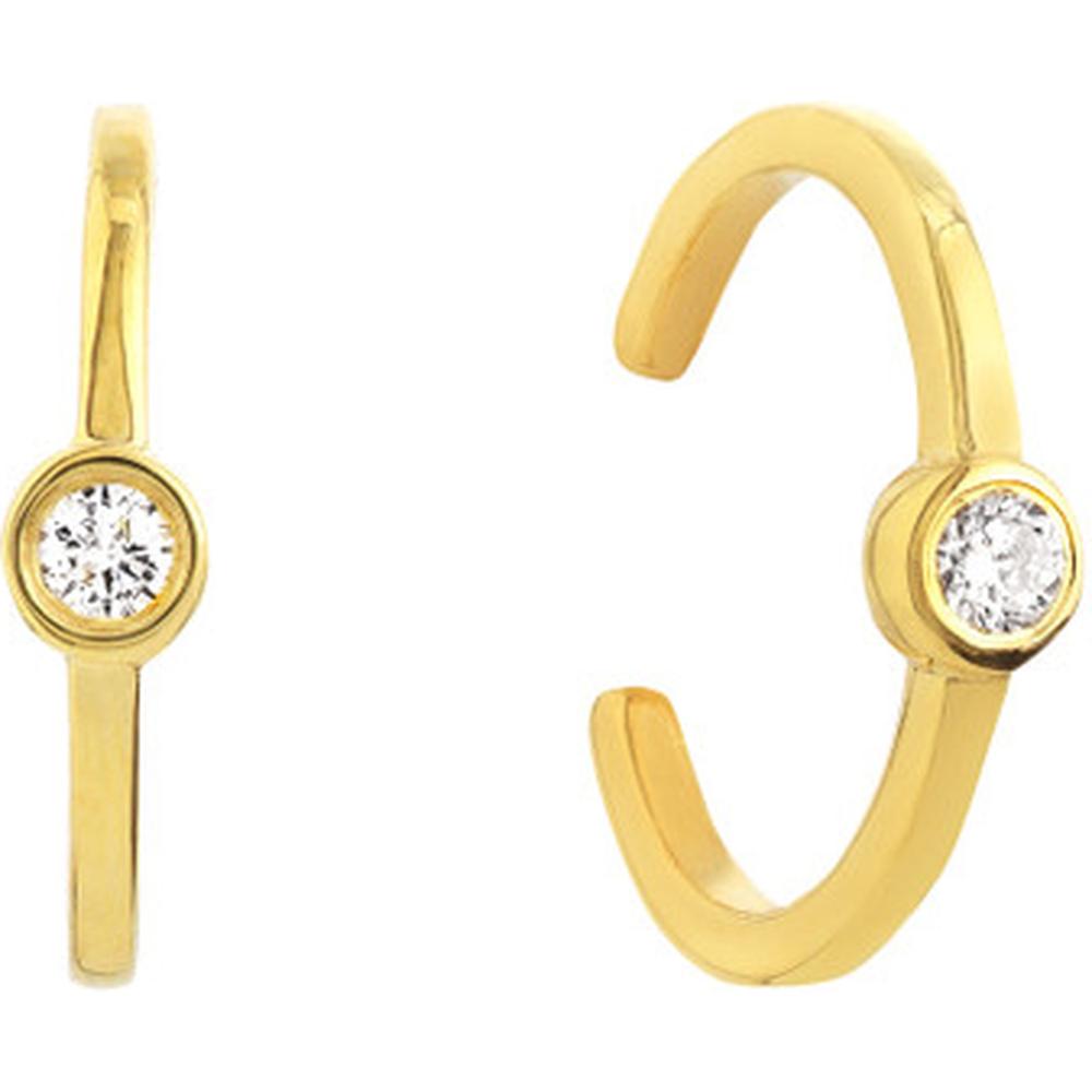 Olas d'Oro - 14K Yellow Gold Bezel Set Diamond Earring Cuff - 1/20 Total Carat Weight