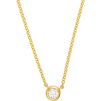 Olas d'Oro - 14K Yellow Gold Bezel Set Round Diamond Necklace - 1/10 Carat Total Diamond Weight