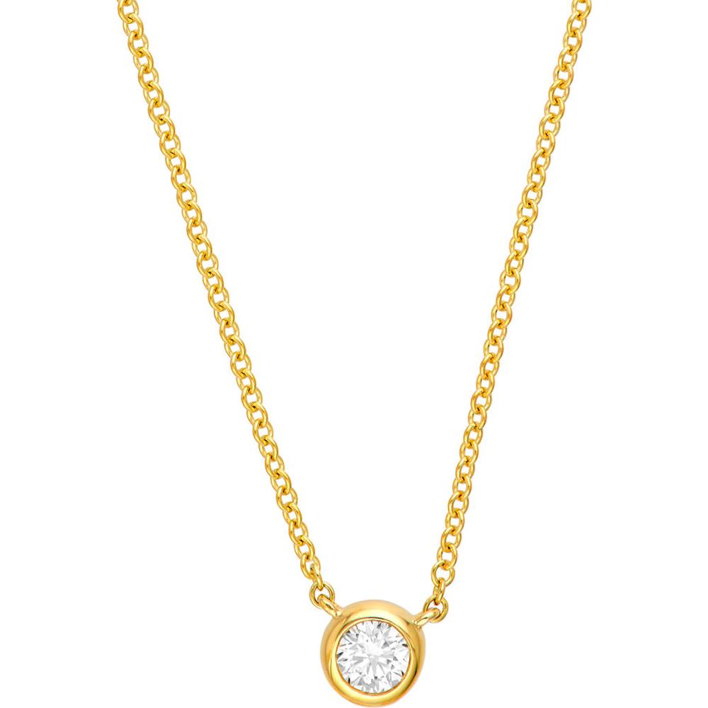 Olas d'Oro - 14K Yellow Gold Bezel Set Round Diamond Necklace - 1/10 Carat Total Diamond Weight