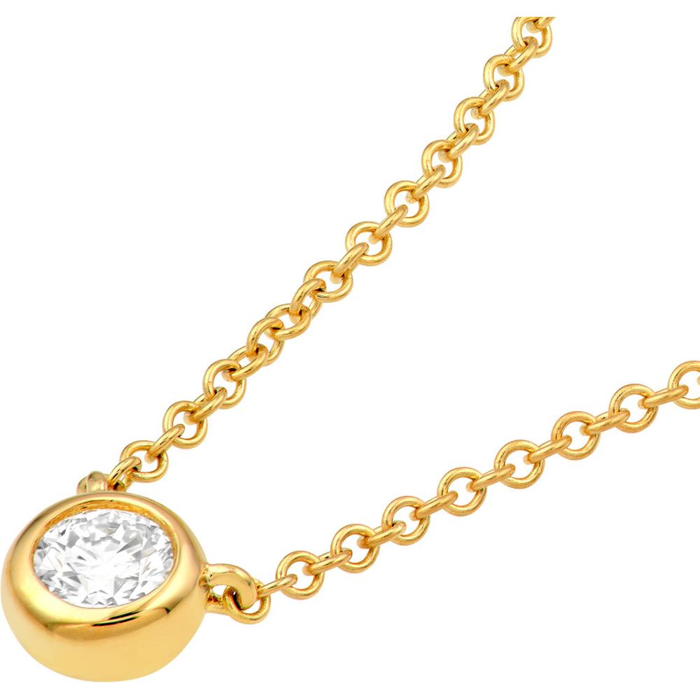 Olas d'Oro - 14K Yellow Gold Bezel Set Round Diamond Necklace - 1/10 Carat Total Diamond Weight