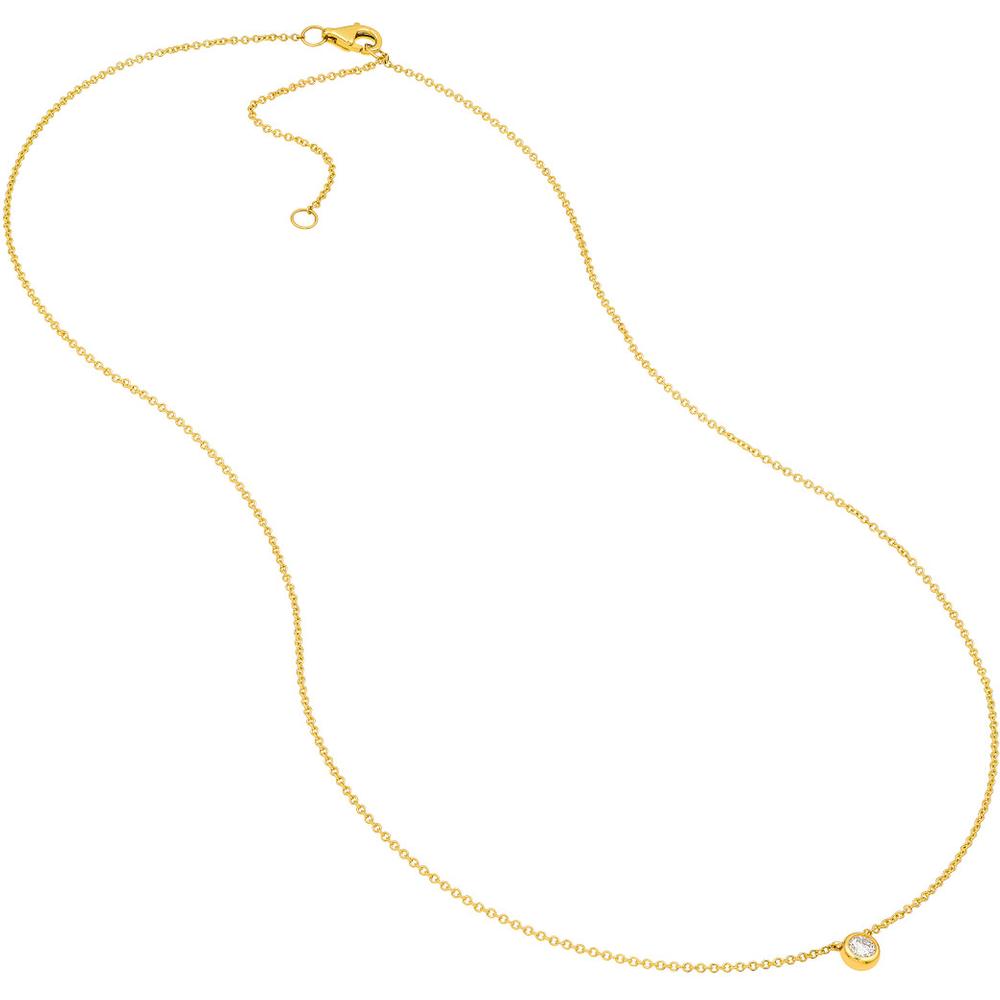 Olas d'Oro - 14K Yellow Gold Bezel Set Round Diamond Necklace - 1/10 Carat Total Diamond Weight