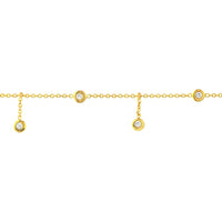 Olas d'Oro - 14K Yellow Gold Bezel Station and Drop Adjustable Anklet with CZ Stones - 2.78 Grams Total Weight