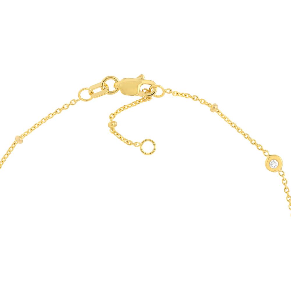 Olas d'Oro - 14K Yellow Gold Bezel Station and Drop Adjustable Anklet with CZ Stones - 2.78 Grams Total Weight