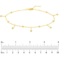 Olas d'Oro - 14K Yellow Gold Bezel Station and Drop Adjustable Anklet with CZ Stones - 2.78 Grams Total Weight