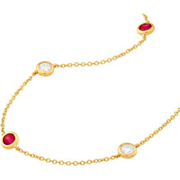 Olas d'Oro - 14K Yellow Gold Bezel Station Necklace with 3/8 Carat Diamonds & 3/4 Carat Rubies - Adjustable 2" Extender